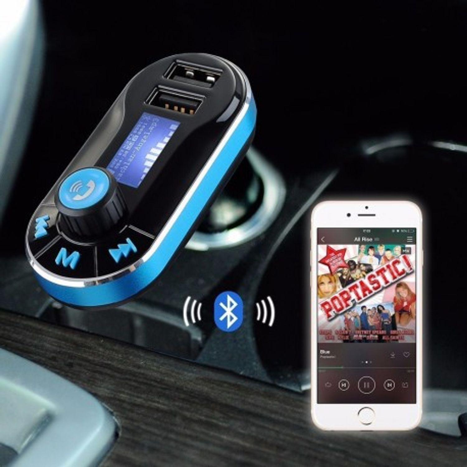 Modulator FM si Car Kit Bluetooth si MP3, BG02 Incarcator Auto cu doua porturi USB si Transmitator fotografia produsului View 7 L