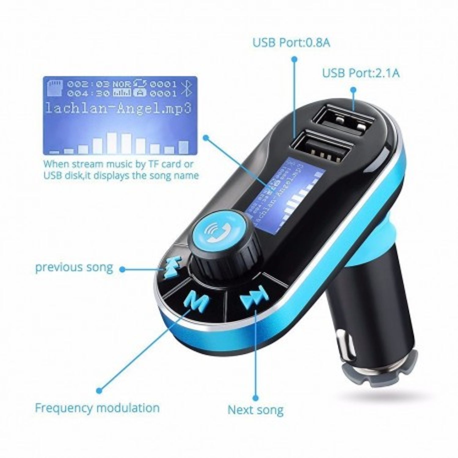 Modulator FM si Car Kit Bluetooth si MP3, BG02 Incarcator Auto cu doua porturi USB si Transmitator fotografia produsului View 8 L