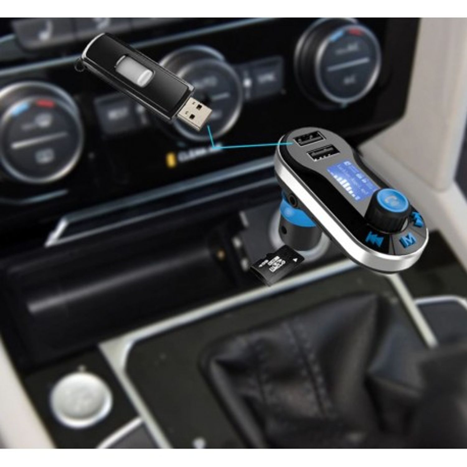 Modulator FM si Car Kit Bluetooth si MP3, BG02 Incarcator Auto cu doua porturi USB si Transmitator fotografia produsului View 13 L