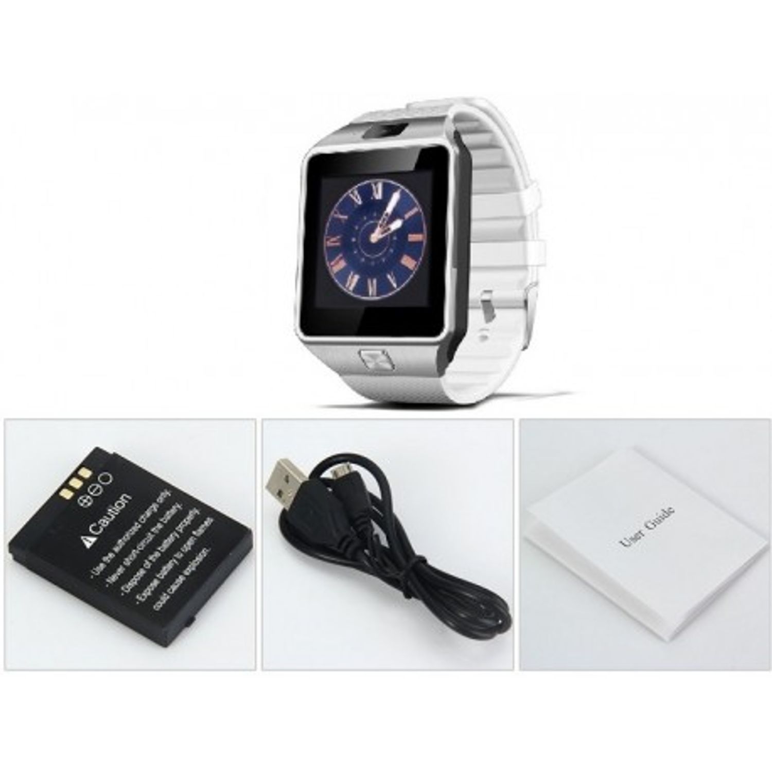 Smartwatch Mtk DZ09 cu Bluetooth si Camera Foto, Compatibil SIM si MicroSD Alb fotografia produsului
