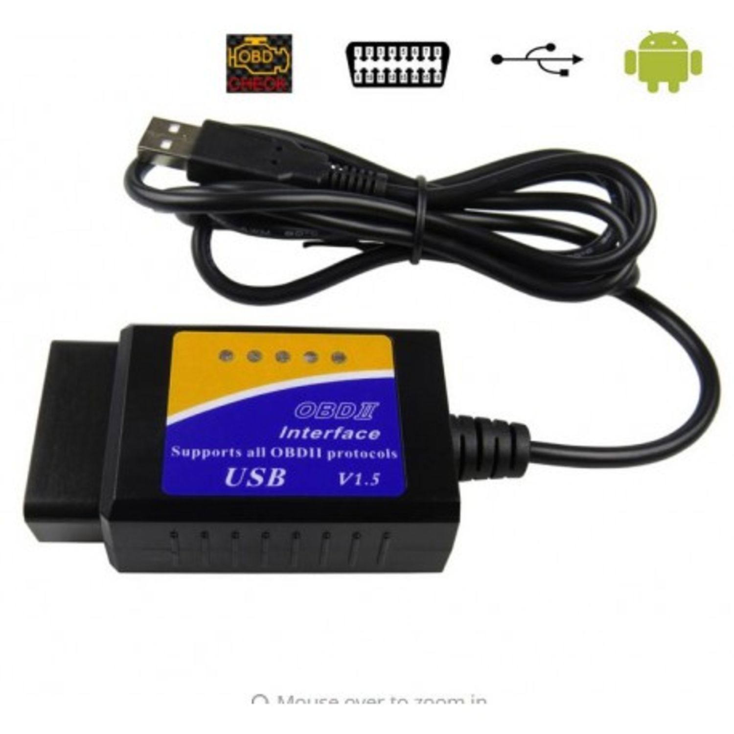 Interfata diagnoza auto Techstar OBD2 USB cu Cip ELM V1.5 fotografia produsului