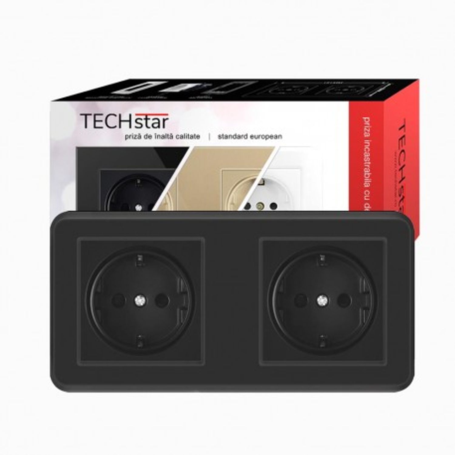 Priza Techstar&reg; PC2, Dubla, Culoare Negru, Policarbonat, 16A fotografia produsului View 2 L