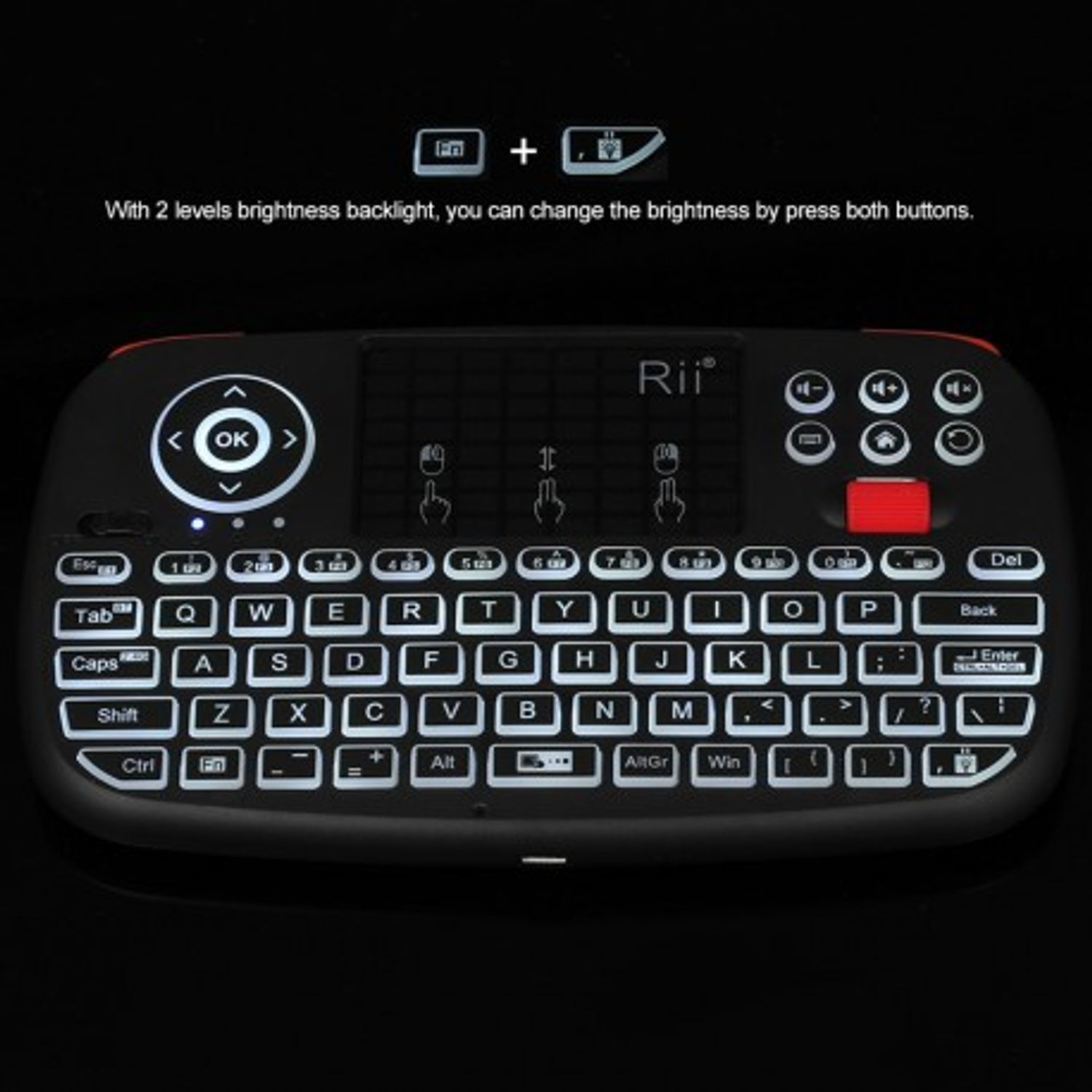 Tastatura Techstar&reg; Rii i4, Dual Mode, Wireless, Bluetooth 3.0, Scroll, TouchPad, Controller, Iluminata fotografia produsului View 7 L