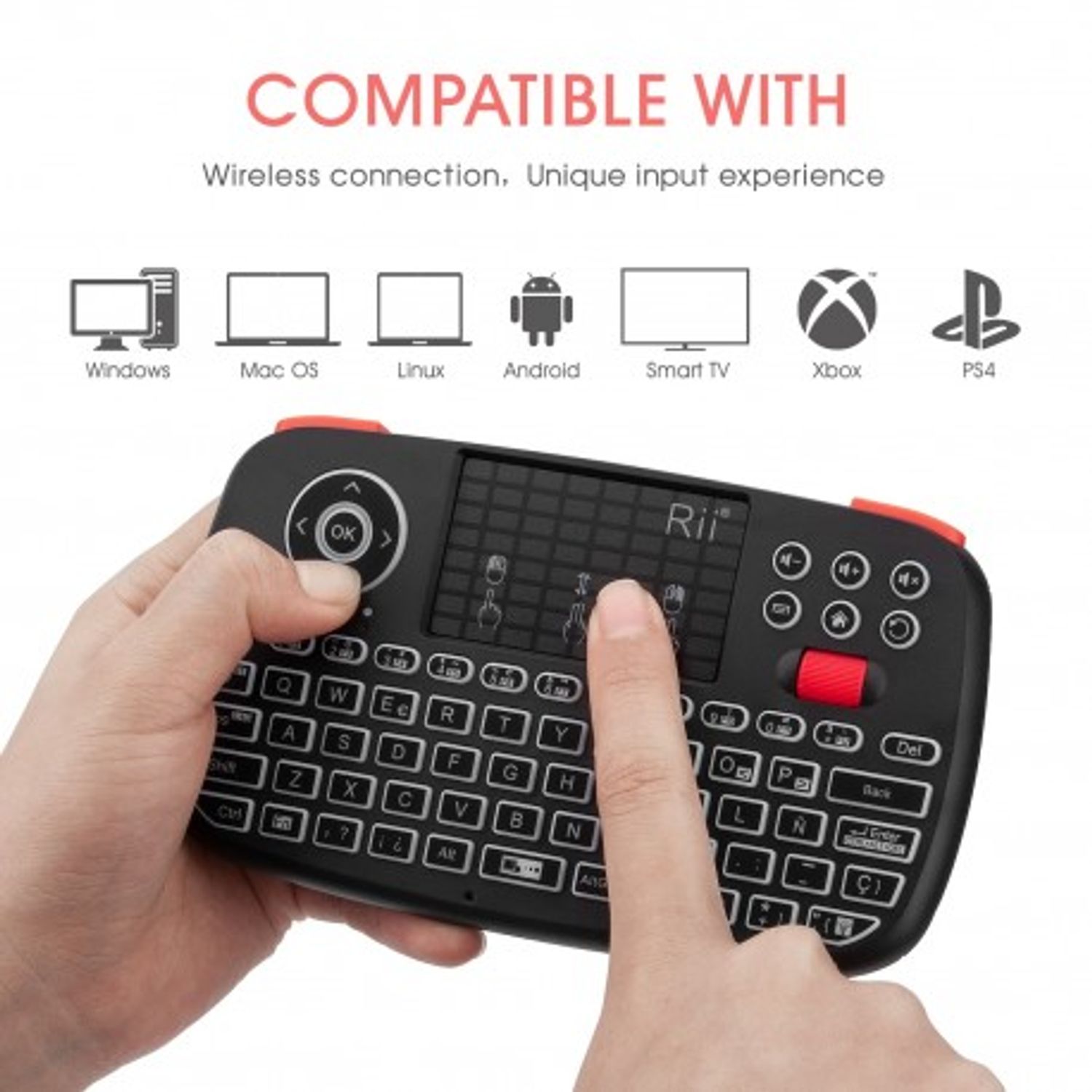 Tastatura Techstar&reg; Rii i4, Dual Mode, Wireless, Bluetooth 3.0, Scroll, TouchPad, Controller, Iluminata fotografia produsului View 12 L