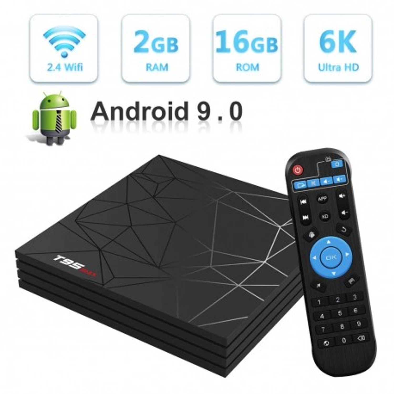 TV Box T95 Max Mini PC Quad Core ARM Cortex A53, 2GB Ram, 16GB ROM, 6K UltraHD, Android 9.0, HDR fotografia produsului View 5 L