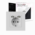 Priza Techstar&reg; PCU1, Simpla, 2 x USB, 2.1 A, Culoare Alb, Policarbonat, 16A fotografia produsului View 2 S