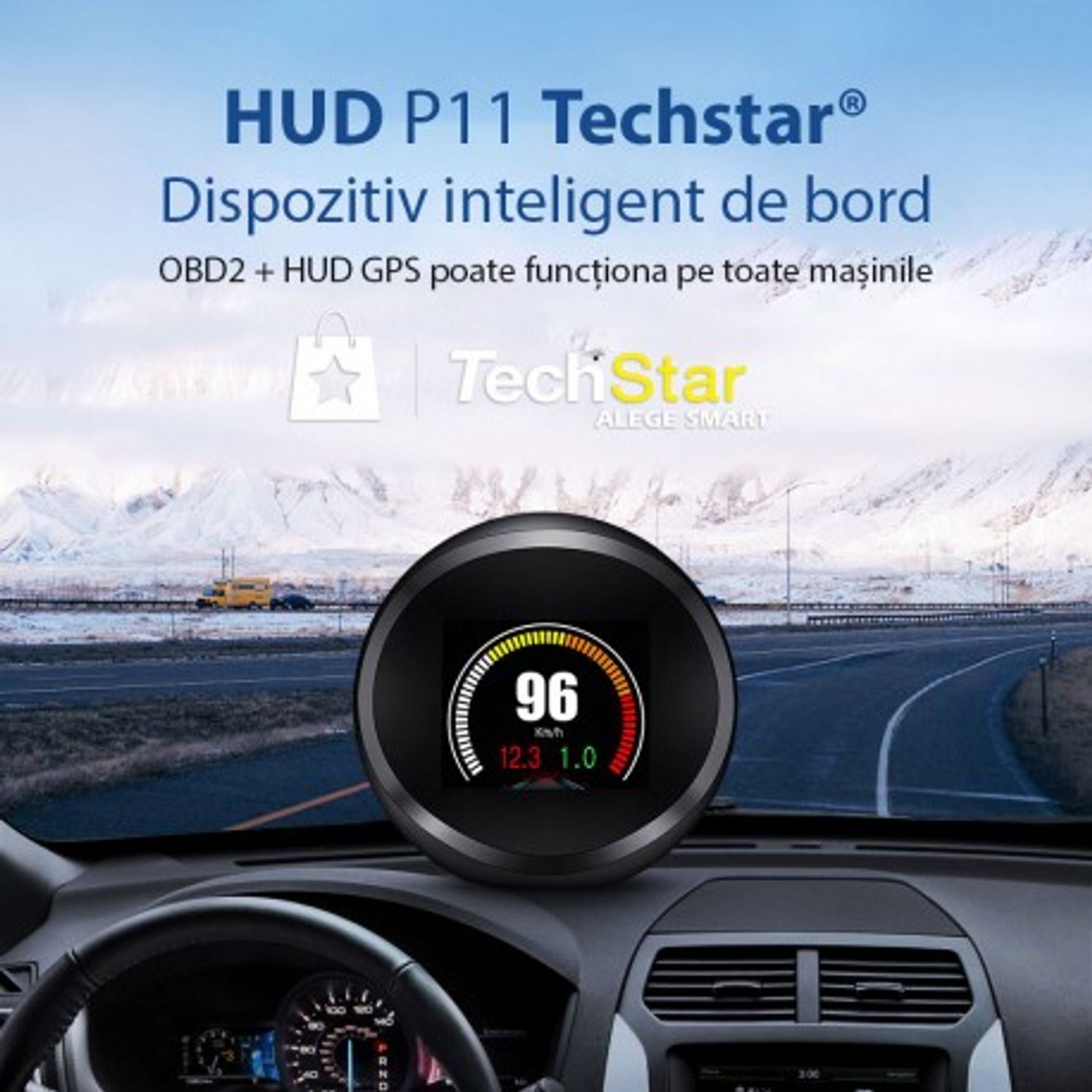 Indicator digital auto multifuncțional, Head Up Display Techstar&reg; OBD II, P 11, Display 1.8 inch, Detector de diagnos fotografia produsului View 8 L