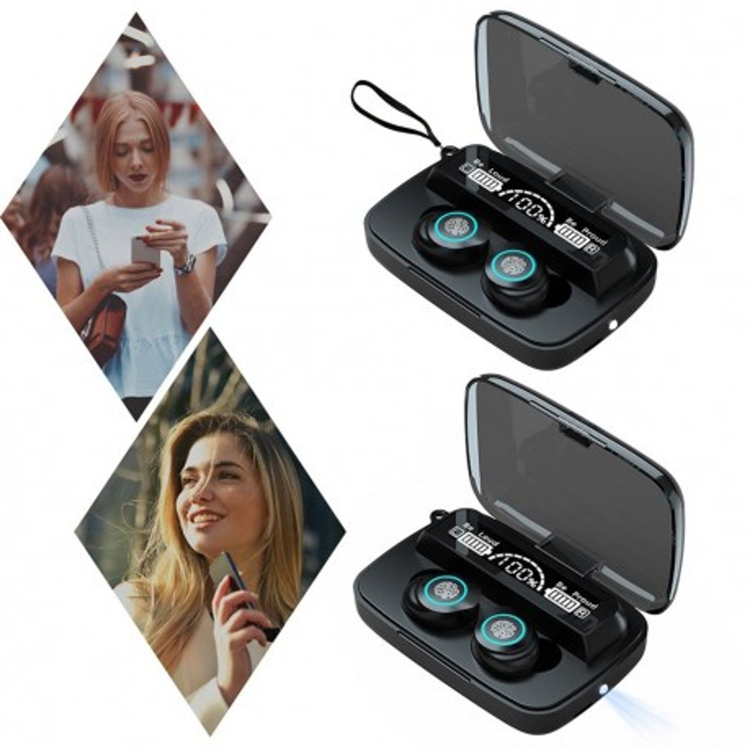 Casti Smart Techstar&reg; M9-17, Wireless, Bluetooth V5.1, Touch, Display Digital, 2000mAh, pentru iPhone Xiaomi Huawei, N fotografia produsului View 3 L
