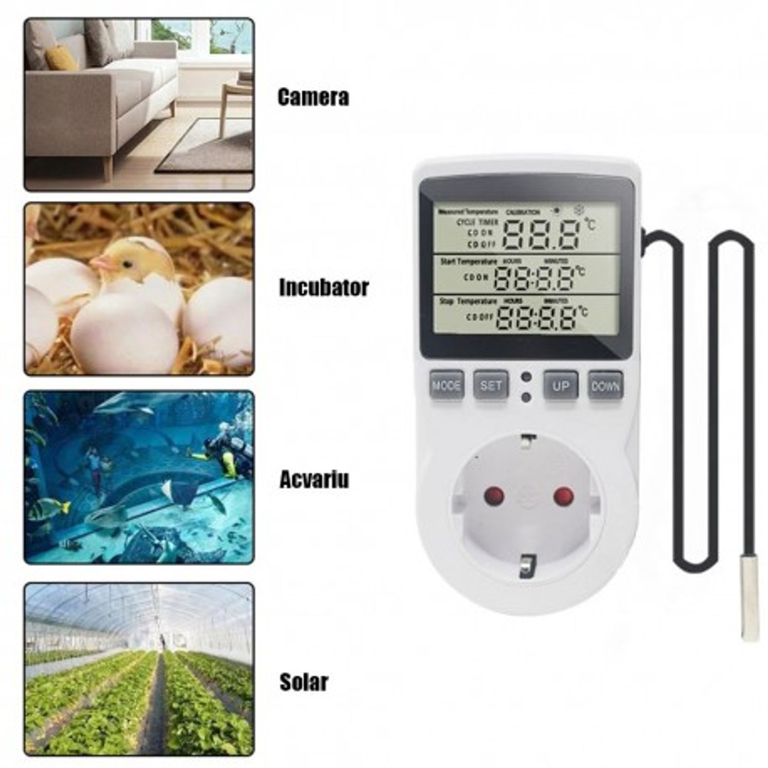 Priza Programabila Techstar&reg; KT3100, Digital Timer, Priza Intrerupator, 230V, 16A, Programabila Timp/Temperatura, Term fotografia produsului View 6 L