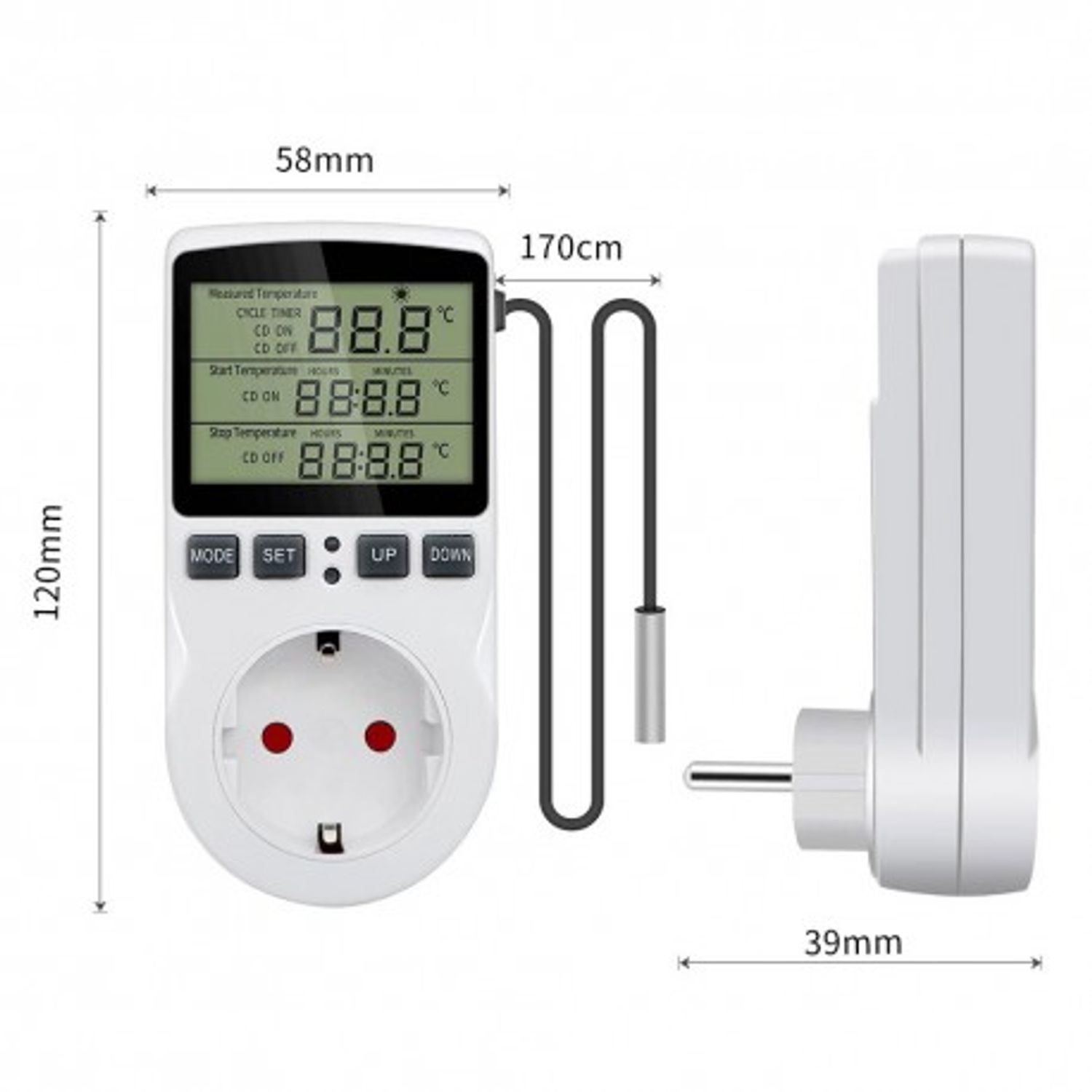 Priza Programabila Techstar&reg; KT3100, Digital Timer, Priza Intrerupator, 230V, 16A, Programabila Timp/Temperatura, Term fotografia produsului View 5 L