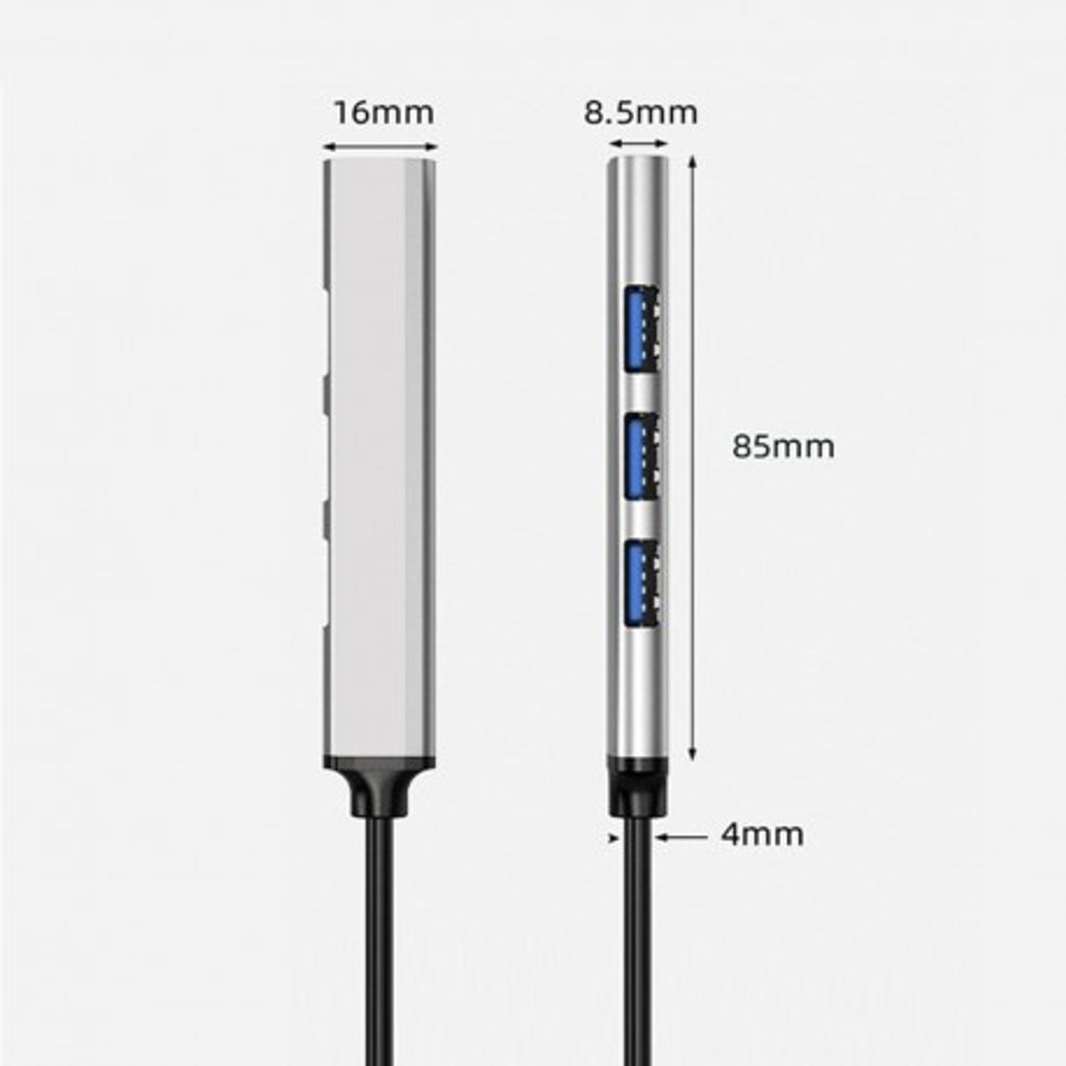 USB HUB Techstar&reg; Diviso, USB 3.0 la 4 x USB 3.0, Aluminium, Compact, Usor, Plug&Play, Argintiu fotografia produsului View 3 L