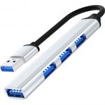 USB HUB Techstar&reg; Diviso, USB 3.0 la 4 x USB 3.0, Aluminium, Compact, Usor, Plug&Play, Argintiu fotografia produsului View 4 S