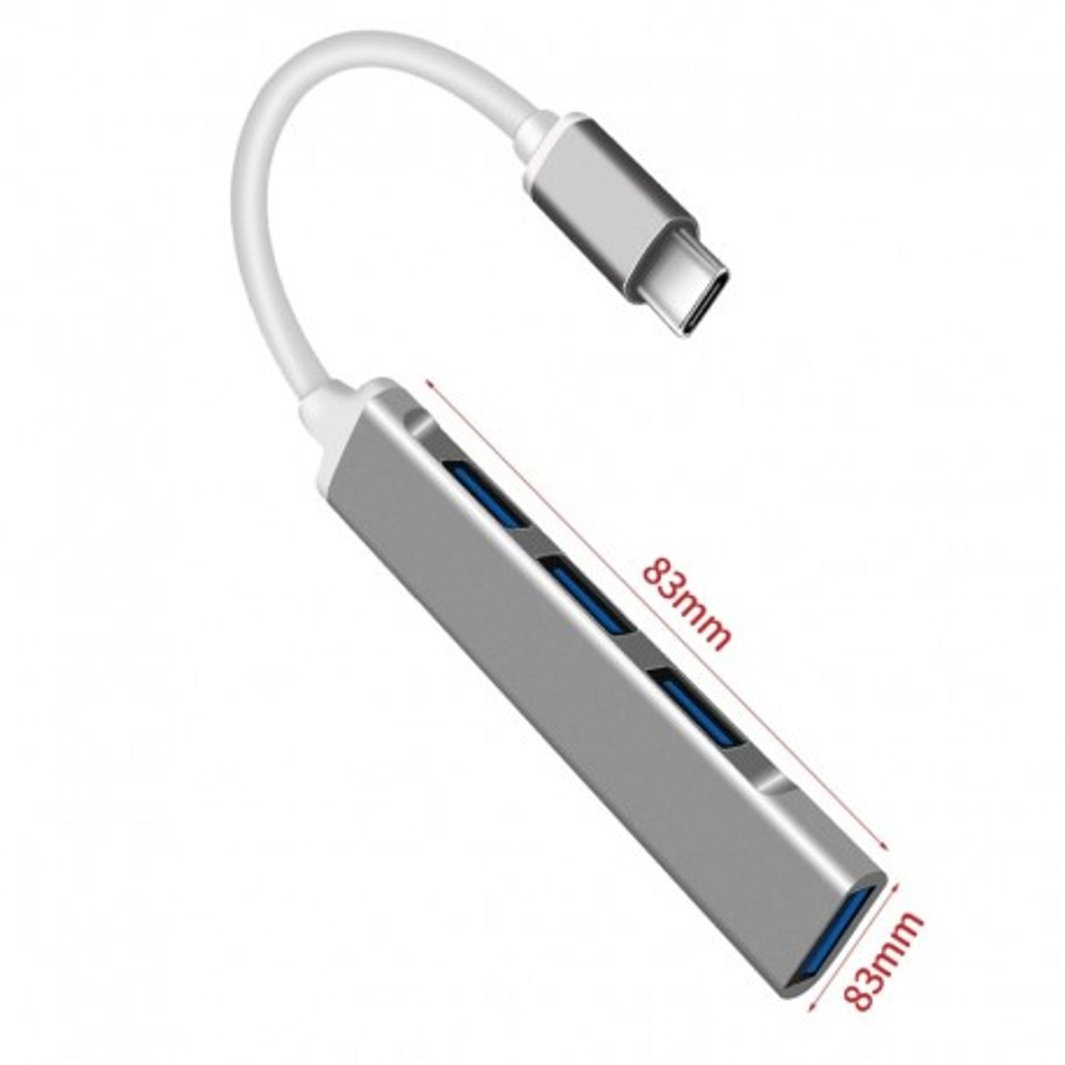 USB HUB Techstar&reg; Diviso, USB Type-C la 4 x USB 3.0, Aluminium, Compact, Usor, OTG, Argintiu fotografia produsului View 3 L
