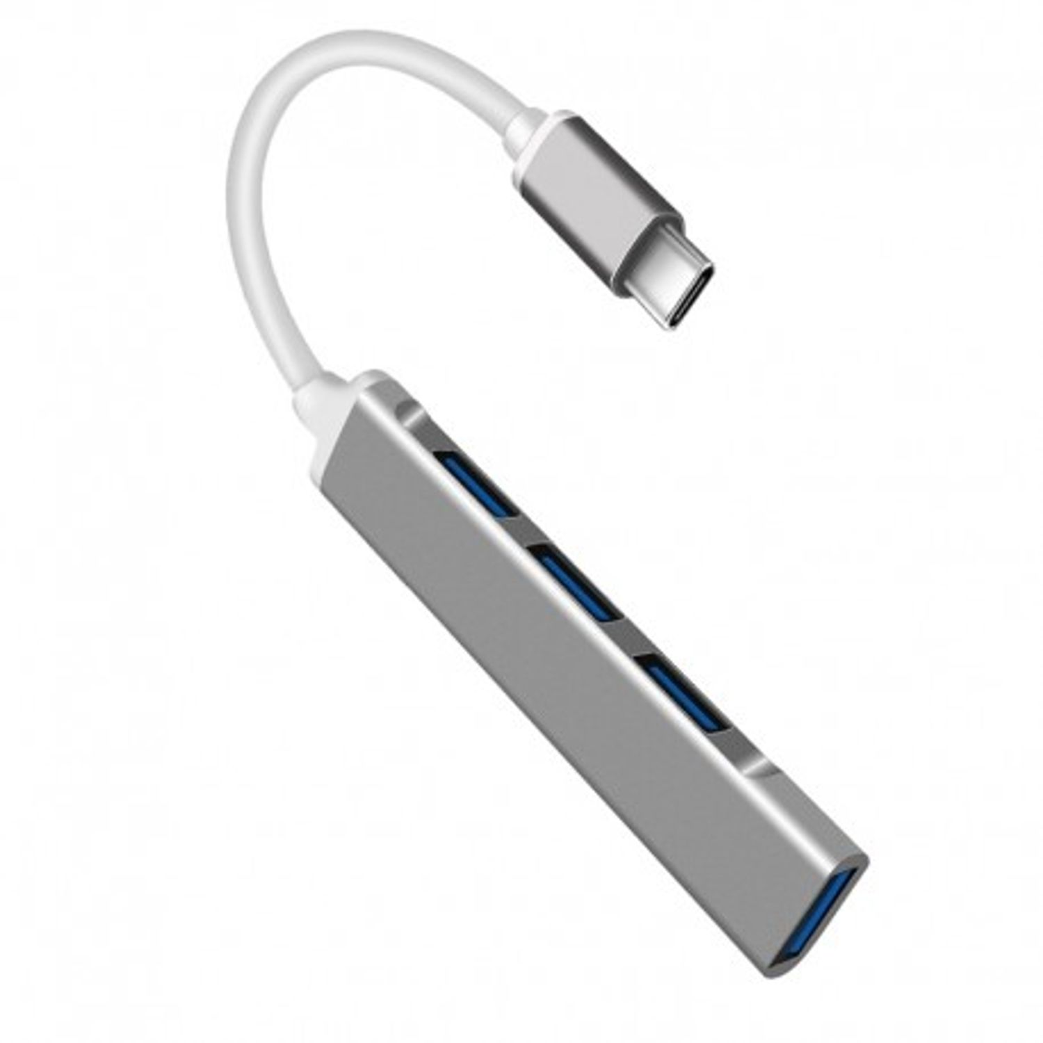 USB HUB Techstar&reg; Diviso, USB Type-C la 4 x USB 3.0, Aluminium, Compact, Usor, OTG, Argintiu fotografia produsului View 5 L