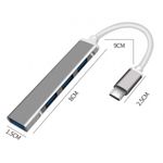 USB HUB Techstar&reg; Diviso, USB Type-C la 4 x USB 3.0, Aluminium, Compact, Usor, OTG, Argintiu fotografia produsului View 2 S