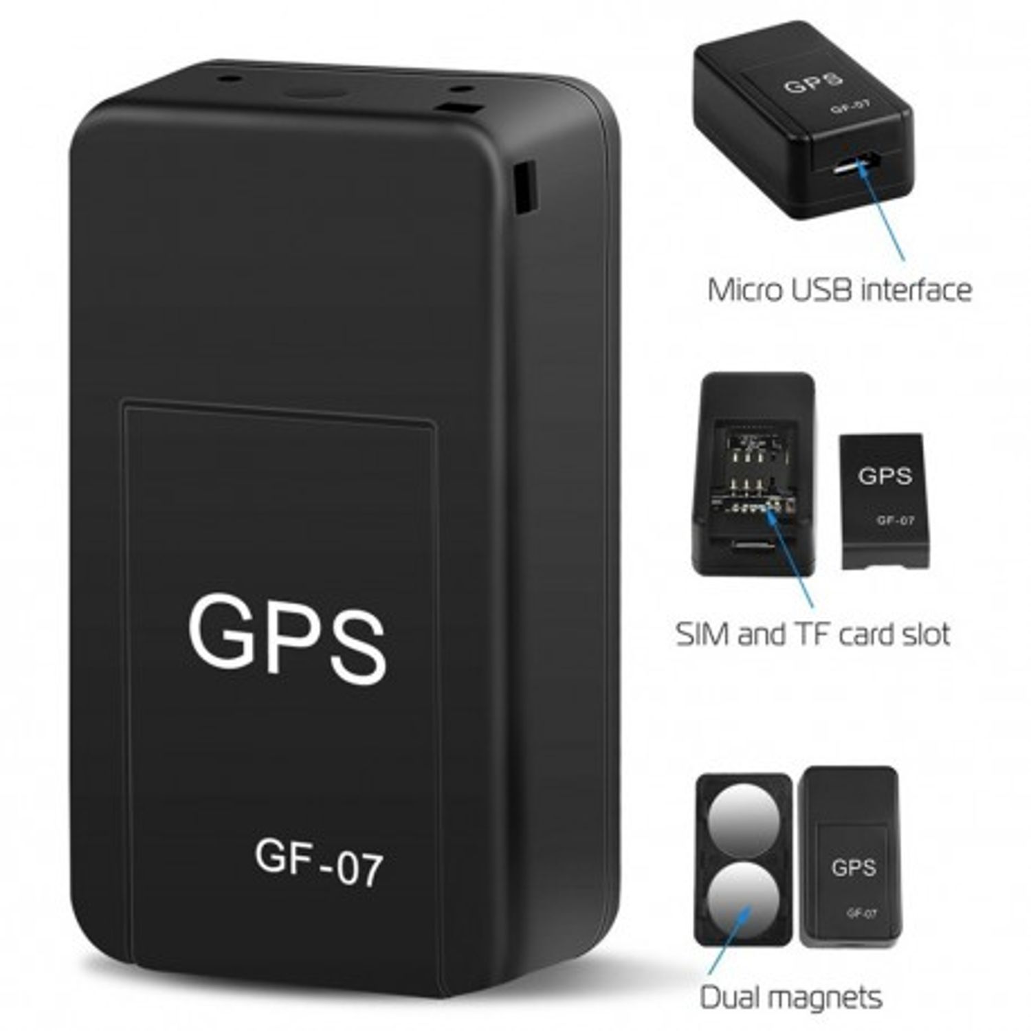 Mini GPS Tracker Techstar&reg; GF-07, Localizare GPS, Microfon, SIM, Prindere Magnetica, Negru fotografia produsului View 8 L