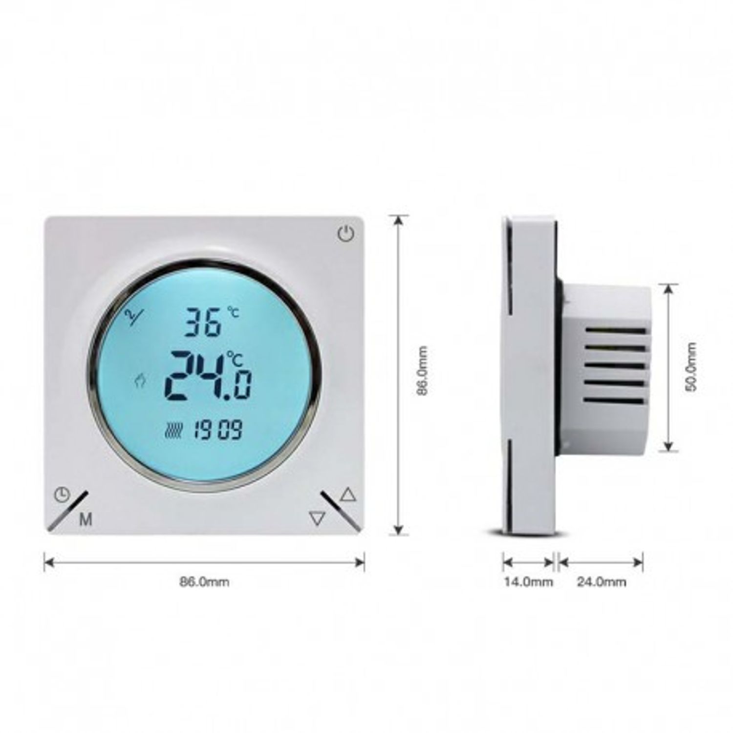 Termostat Techstar&reg; Smart TH-12W, Wireless, 16A, 3500W, Google Home, Alexa, Tuya, Senzor Pardoseala, Alb fotografia produsului