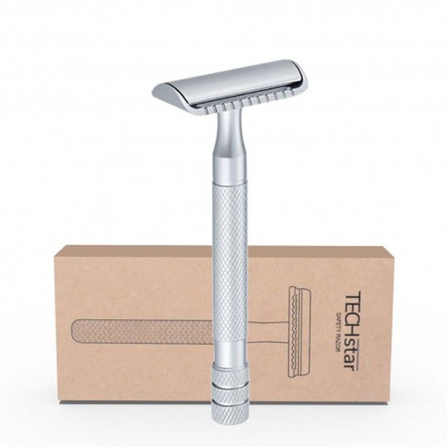 Aparat de ras Classic Safety Razor Techstar&reg; SR10, Aliaj de Zinc, Cu Lame De Rezerva, Reutilizabil, Ecologic, Argintiu fotografia produsului View 3 L