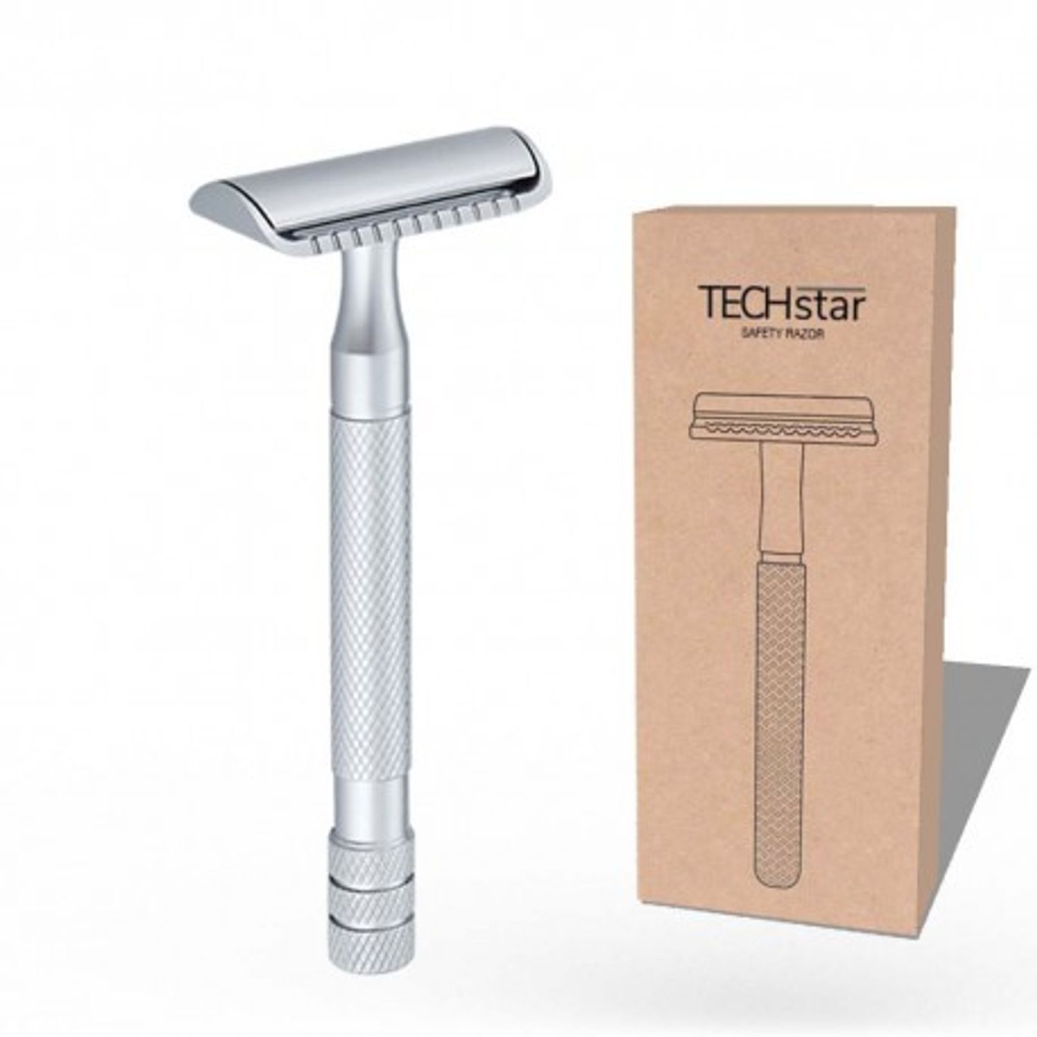 Aparat de ras Classic Safety Razor Techstar&reg; SR10, Aliaj de Zinc, Cu Lame De Rezerva, Reutilizabil, Ecologic, Argintiu fotografia produsului View 5 L
