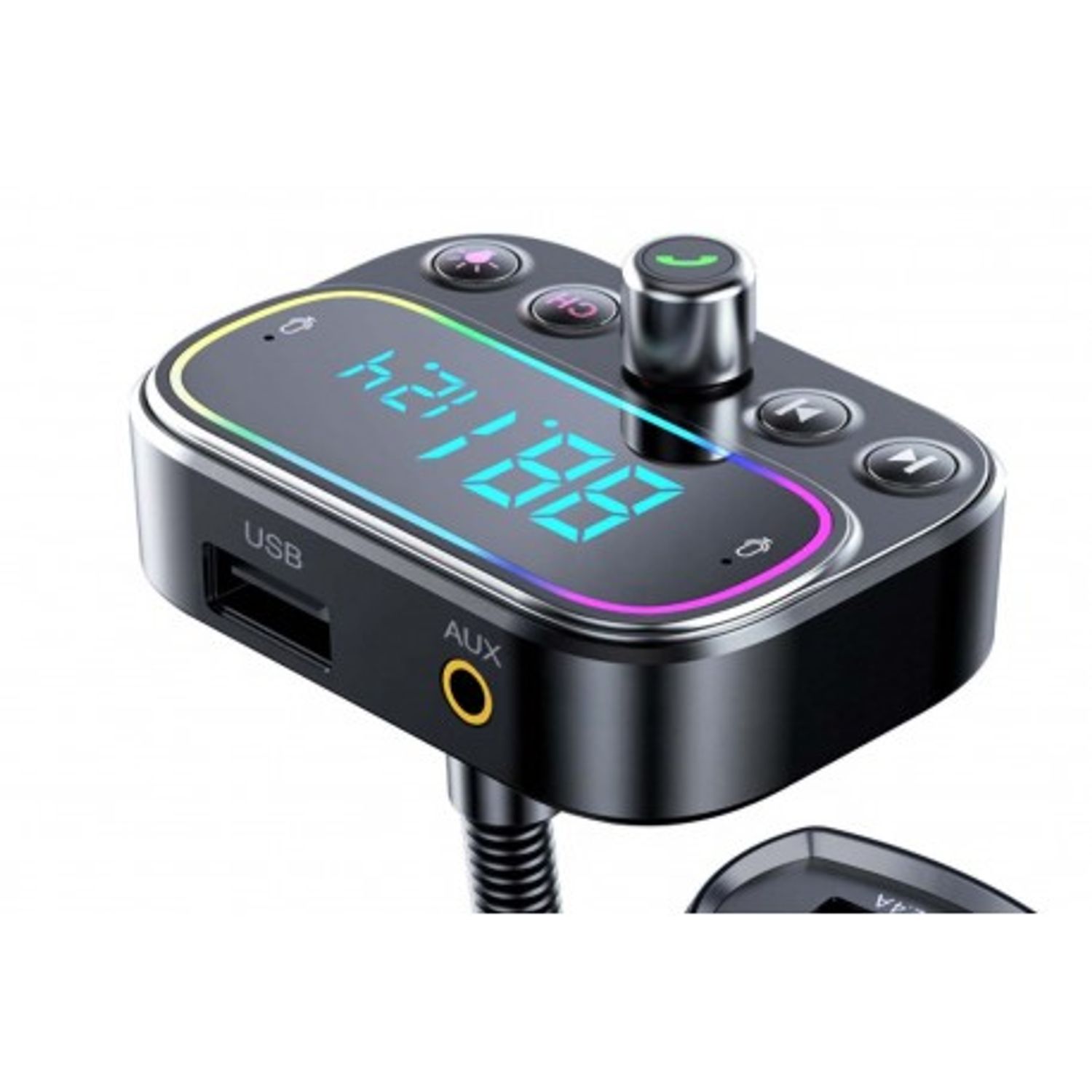Modulator FM Techstar&reg; T67, Bluetooth 5.0, Microfon Dual, Voltaj Baterie, USB, 18W PD Type C, MicroSD, AUX, RGB fotografia produsului View 5 L