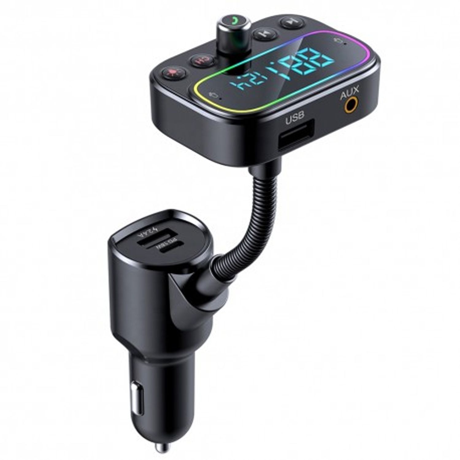 Modulator FM Techstar&reg; T67, Bluetooth 5.0, Microfon Dual, Voltaj Baterie, USB, 18W PD Type C, MicroSD, AUX, RGB fotografia produsului View 4 L