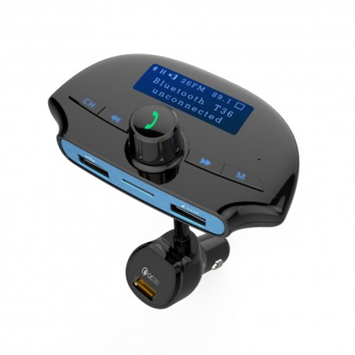Modulator FM Techstar&reg; T36, Wireless, Bluetooth 3.0, Microfon Integrat, Quick Charge 3.0, Afisare Voltaj, Slot MicroSD fotografia produsului View 4 L