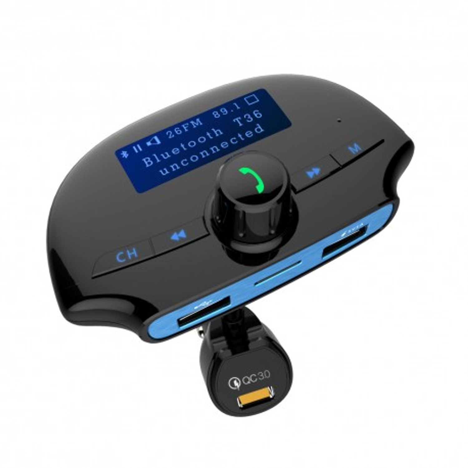 Modulator FM Techstar&reg; T36, Wireless, Bluetooth 3.0, Microfon Integrat, Quick Charge 3.0, Afisare Voltaj, Slot MicroSD fotografia produsului