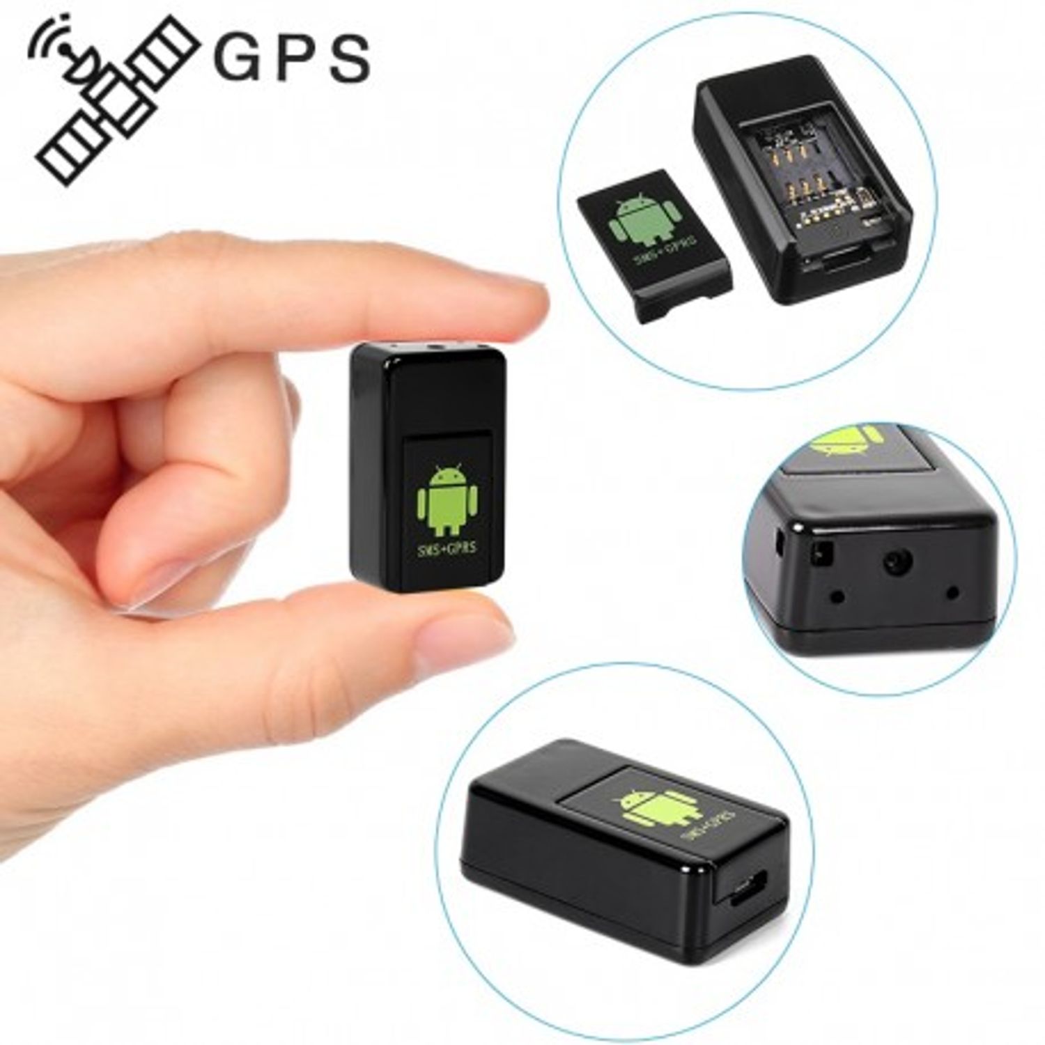 Mini GPS Tracker Techstar&reg; GF-08, Localizare GPS, Microfon, MicroSD, SIM GPRS si MMS, Negru fotografia produsului View 7 L