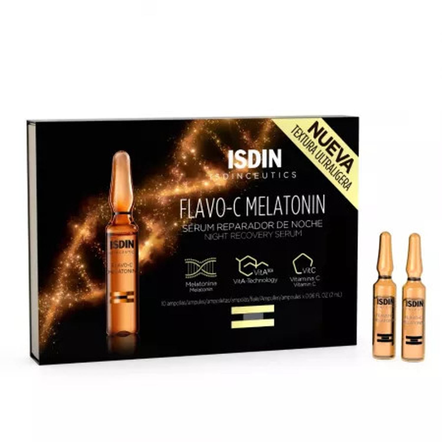 Fiole ser reparator de noapte Isdin Melatonin Flavo-C, 10 fiole fotografia produsului