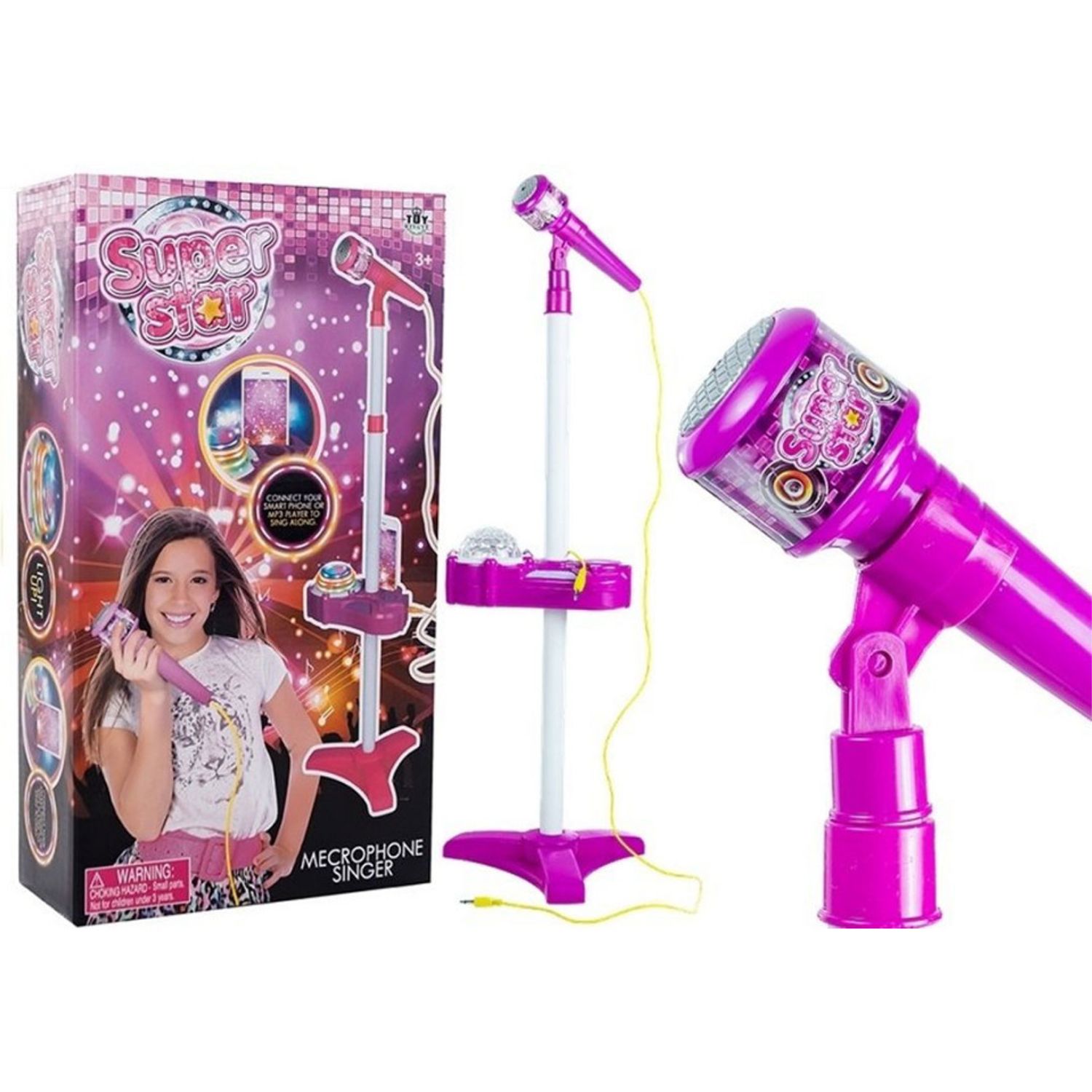 Microfon SuperStar de jucarie cu trepied si proiector, roz fotografia produsului