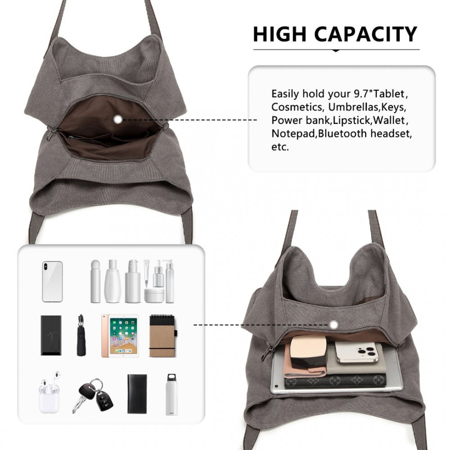 Geanta tote dama Eden GT1781, textil, model gri fotografia produsului View 5 L