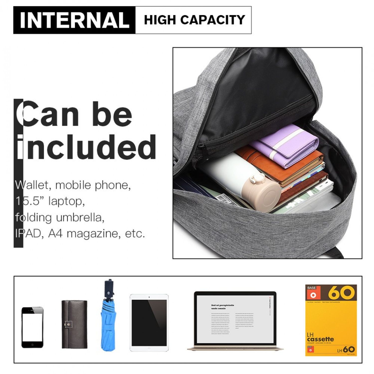 Rucsac unisex Gabri GT1776, material textil impermeabil, Gri fotografia produsului View 3 L