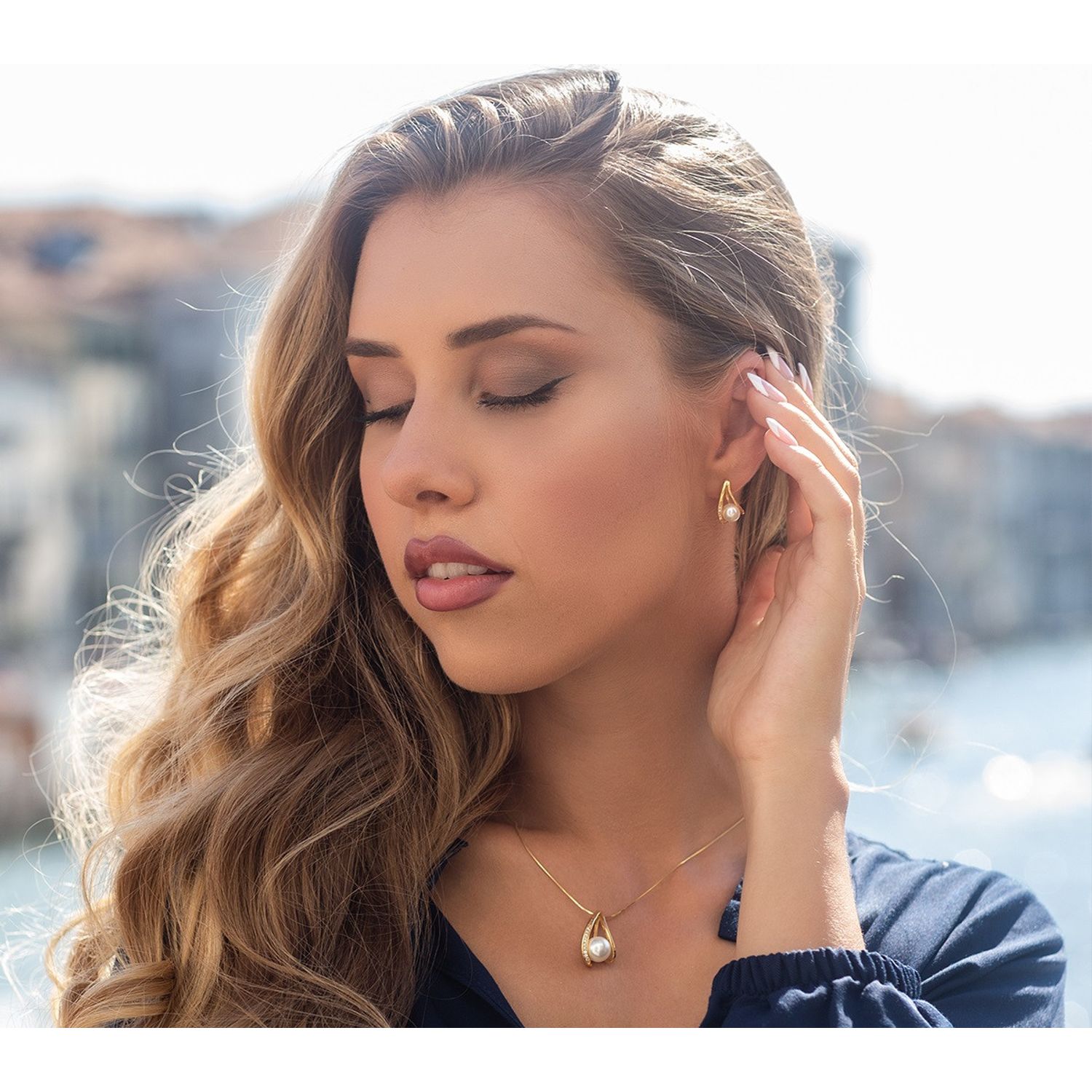 Cercei argint 925, JW167, model perla, placati cu aur fotografia produsului View 3 L