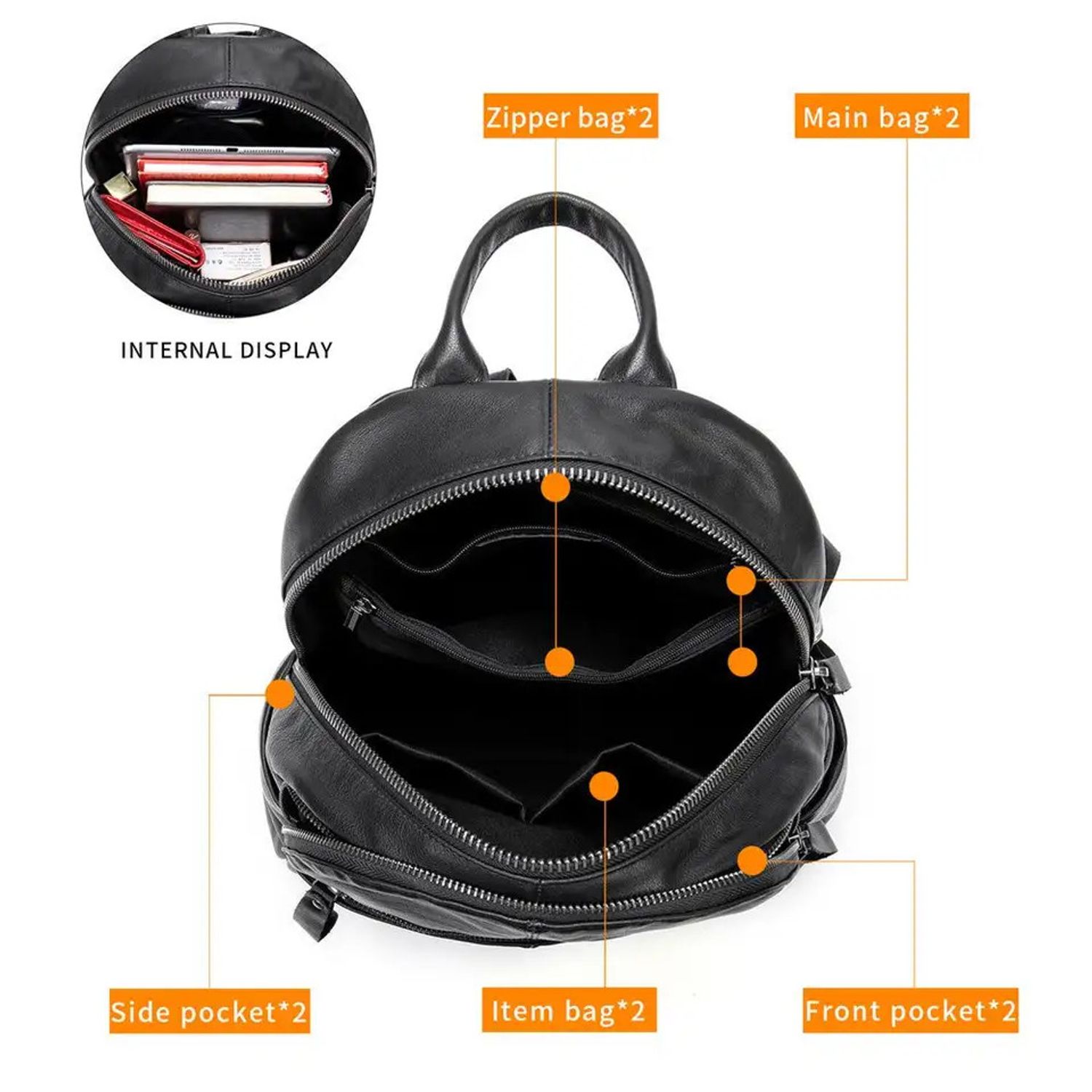 Rucsac dama, Varvara GT2071, piele naturala, Negru fotografia produsului View 5 L