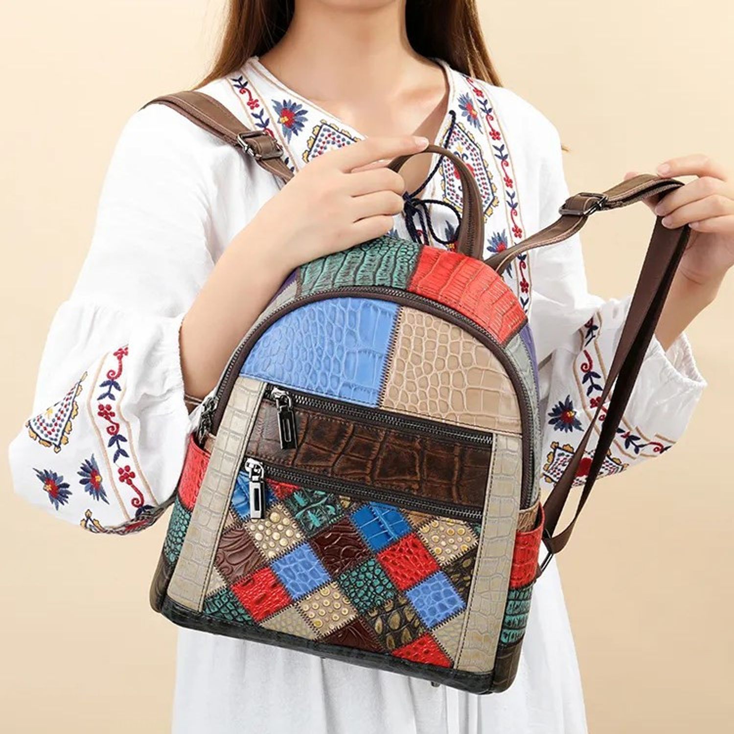 Rucsac dama, Artemis GT2078, piele naturala, Multicolor fotografia produsului View 4 L