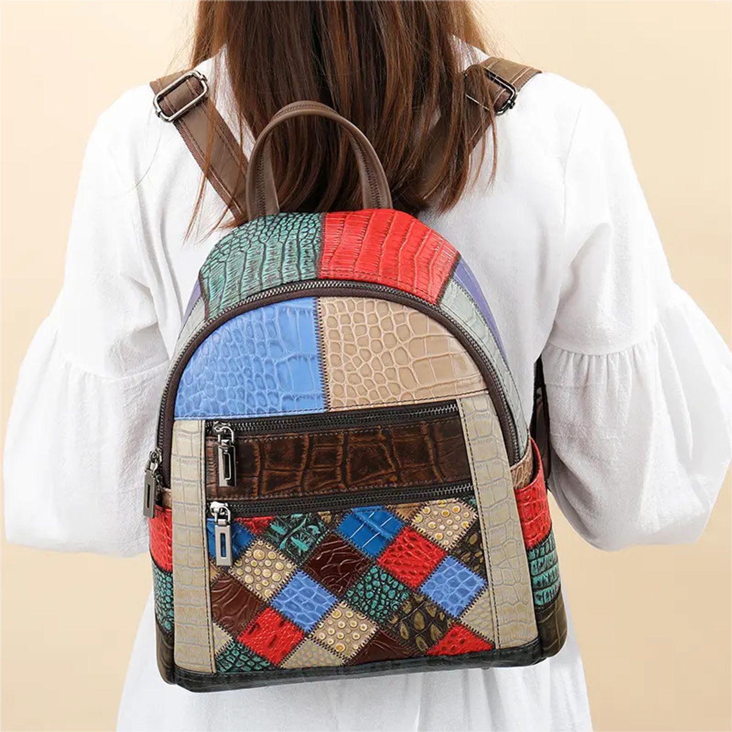 Rucsac dama, Artemis GT2078, piele naturala, Multicolor fotografia produsului View 7 L