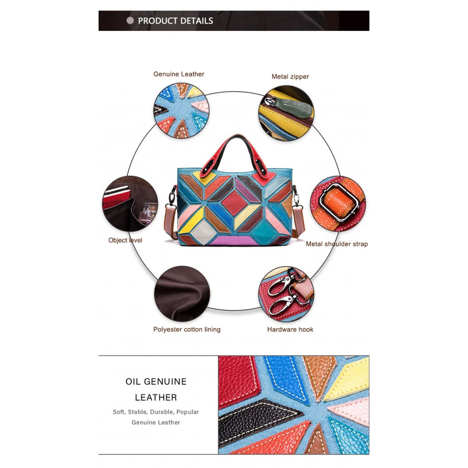 Geanta dama, Nonna GT2069, piele naturala, Multicolor fotografia produsului View 5 L