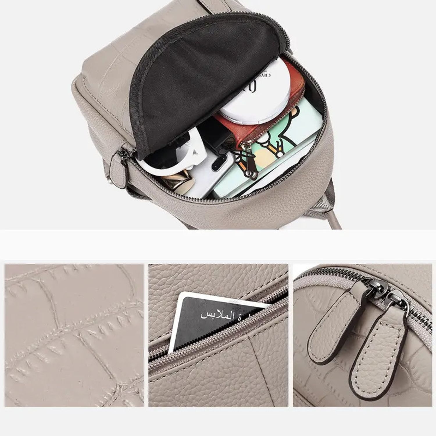 Rucsac dama, Azra GT2026, piele naturala, Gri fotografia produsului View 3 L