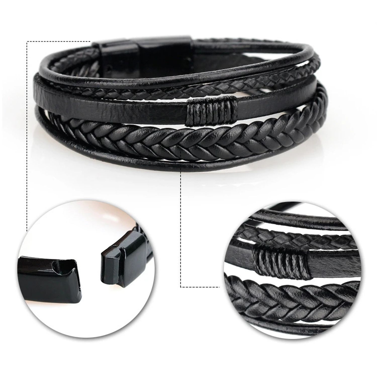 Bratara barbati, BT45, piele naturala, Negru/Argintiu fotografia produsului View 2 L