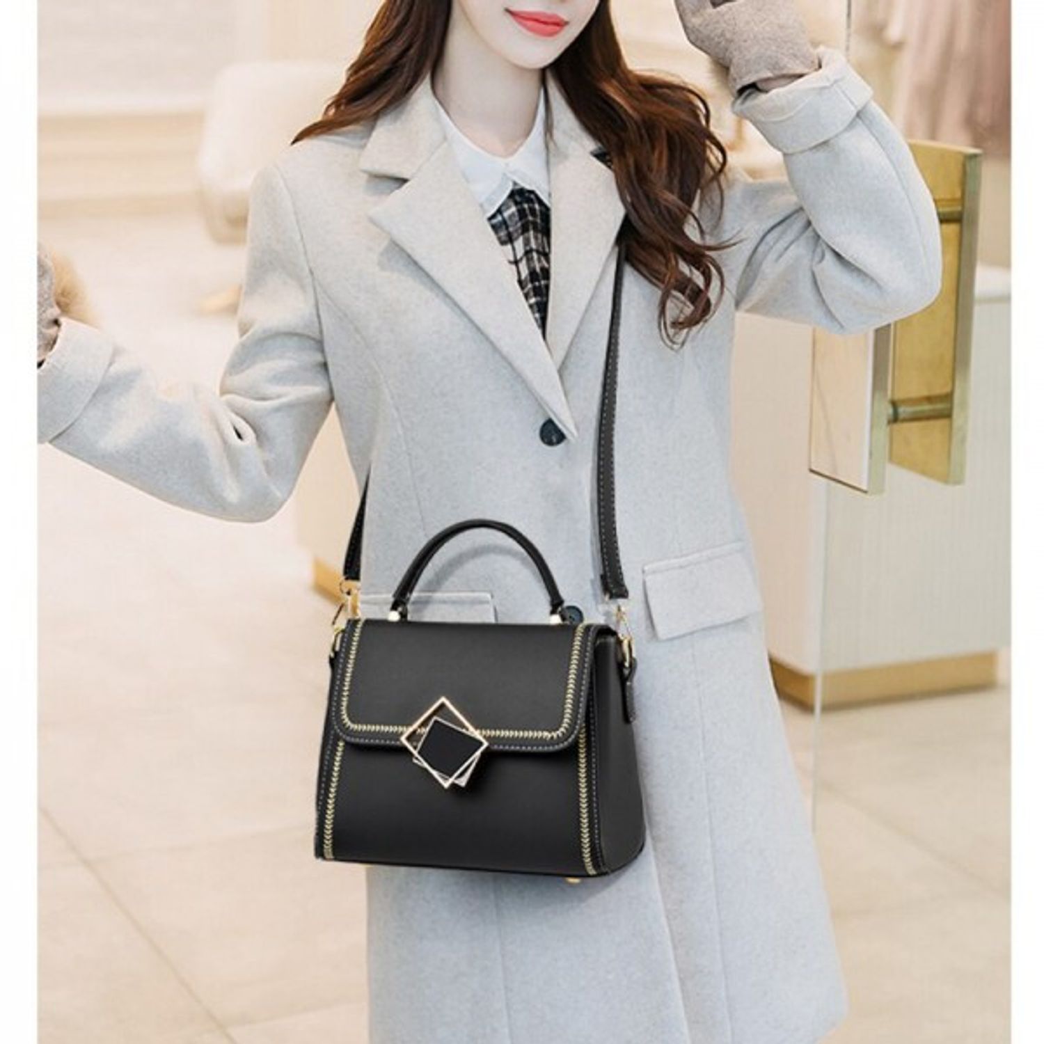 Geanta dama Asha GT2023, model negru/alb fotografia produsului View 3 L