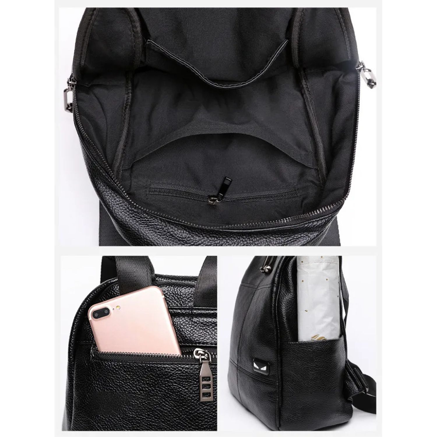 Rucsac dama, Beyza GT2028, piele naturala, Negru fotografia produsului View 5 L