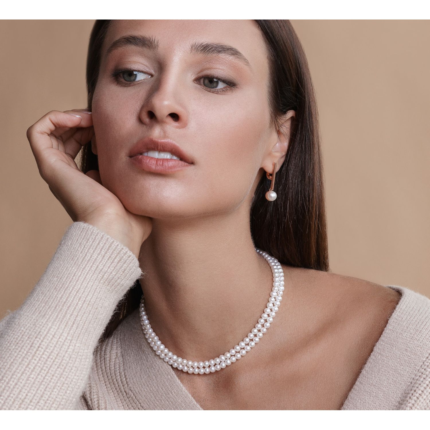 Colier dublu perle naturale albe JW389 fotografia produsului View 2 L