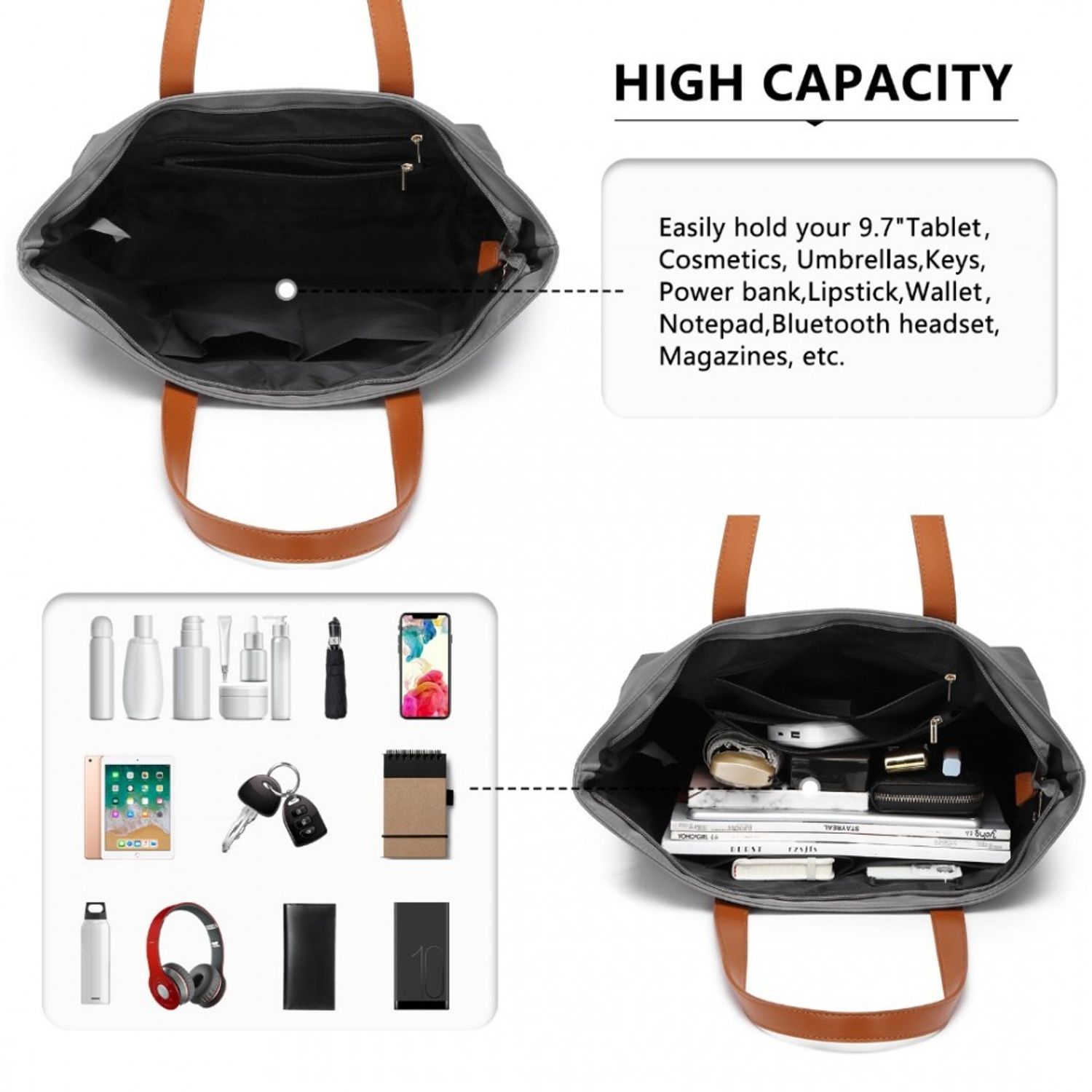 Geanta dama GT1949 Coralie, model tote , Gri fotografia produsului View 5 L