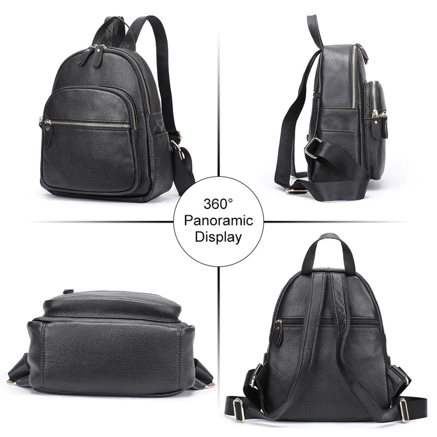 Rucsac pentru dama, Abana GT2005, piele naturala, Negru fotografia produsului View 3 L