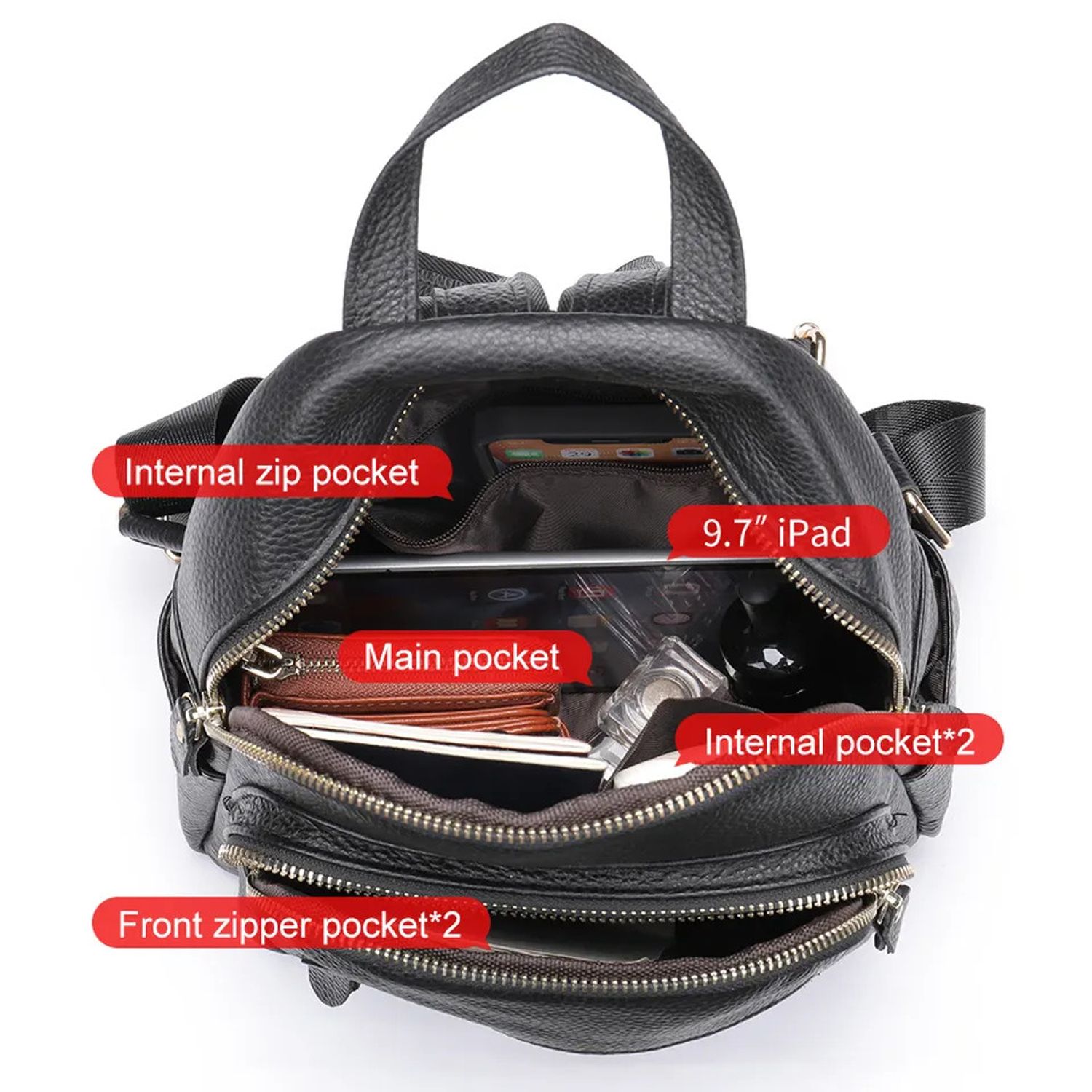 Rucsac pentru dama, Abana GT2005, piele naturala, Negru fotografia produsului View 2 L