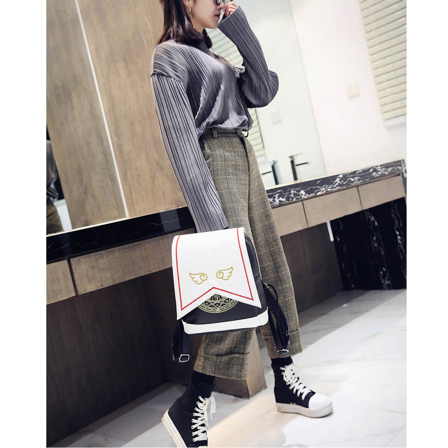 Rucsac dama Reyna, GT1914, model negru/alb fotografia produsului View 2 L