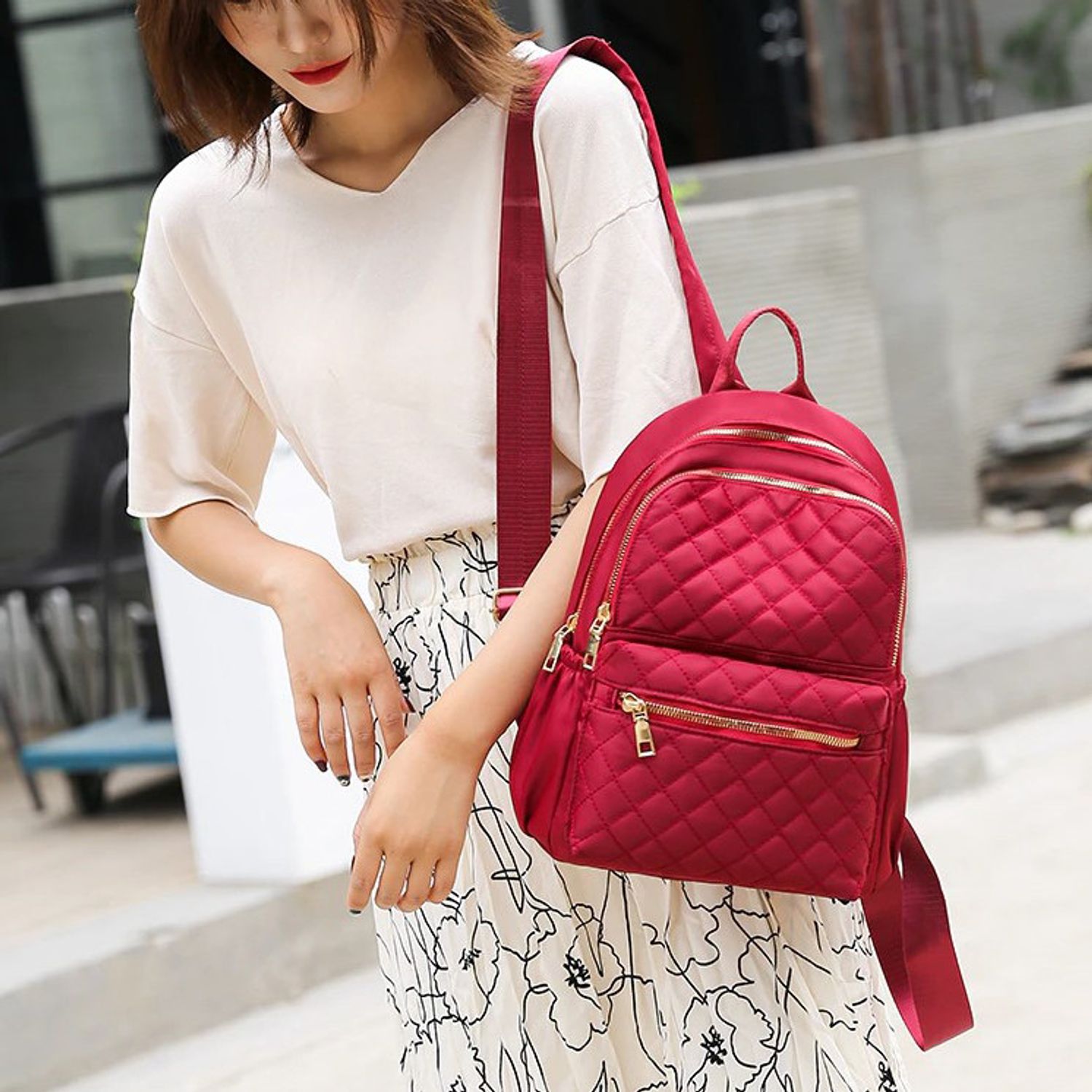Rucsac dama Melli, GT1838, material textil, rosu fotografia produsului View 4 L
