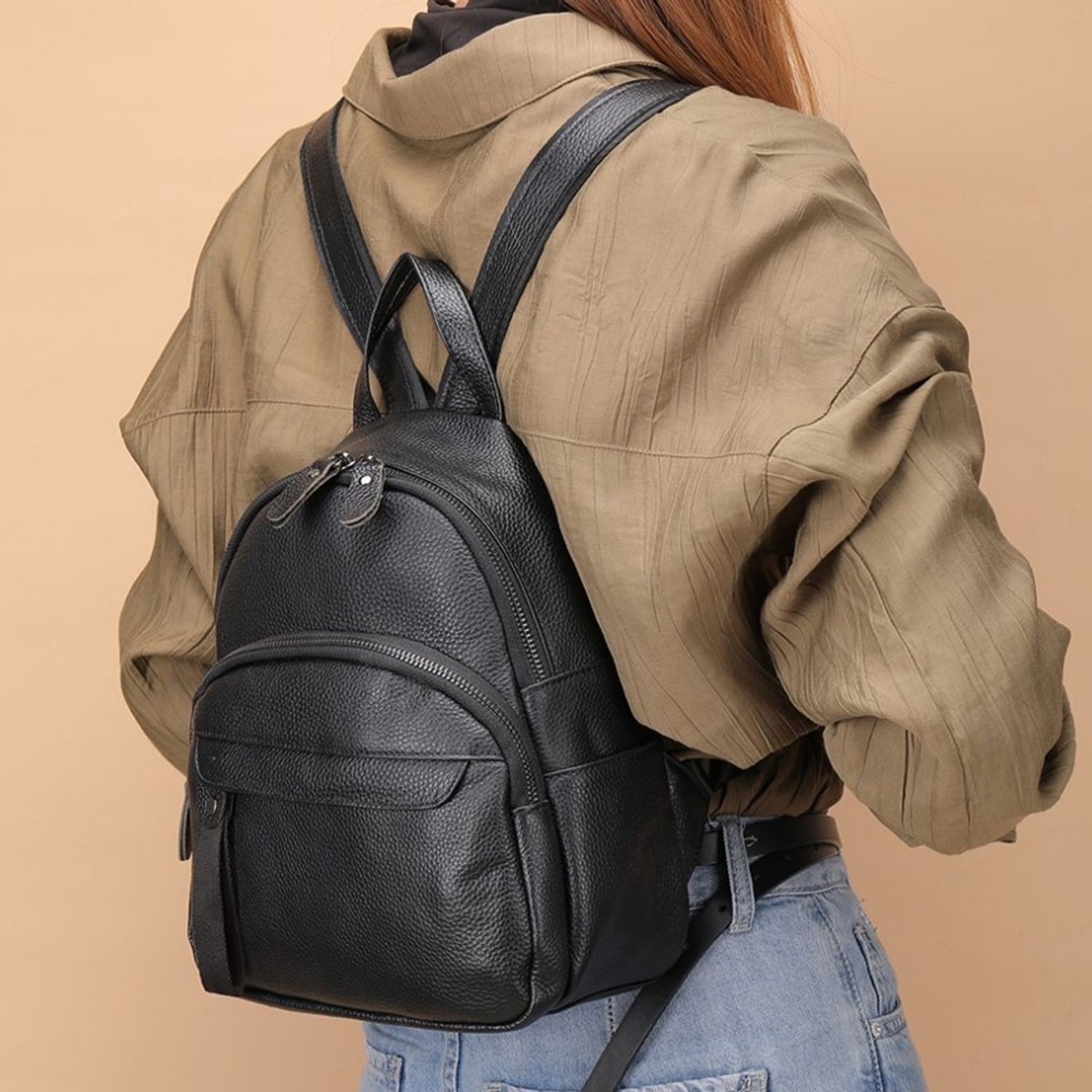 Rucsac dama, Nylay GT1828, piele naturala, model maro fotografia produsului View 2 L