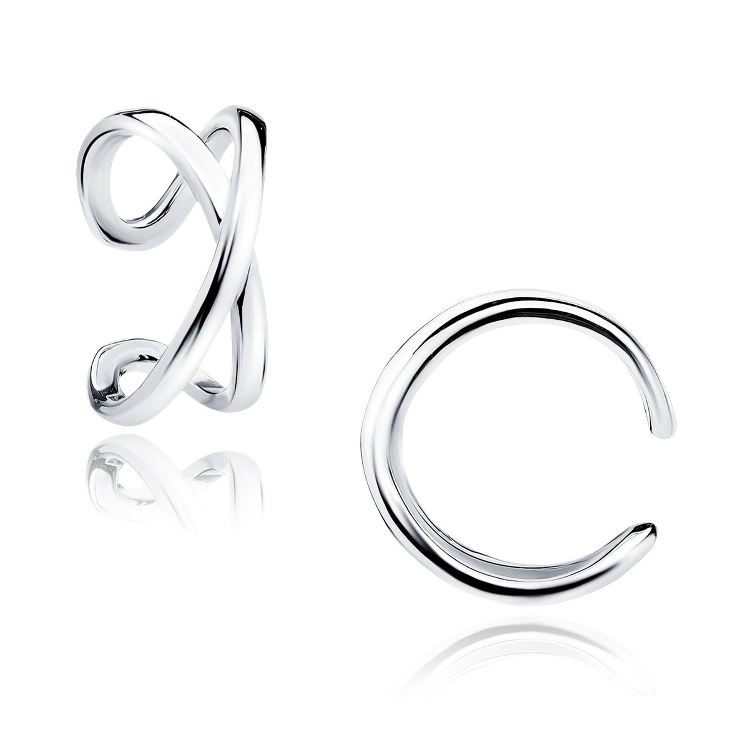 Cercel ear cuff argint 925, JW305, model incrucisat, placat cu rodiu fotografia produsului