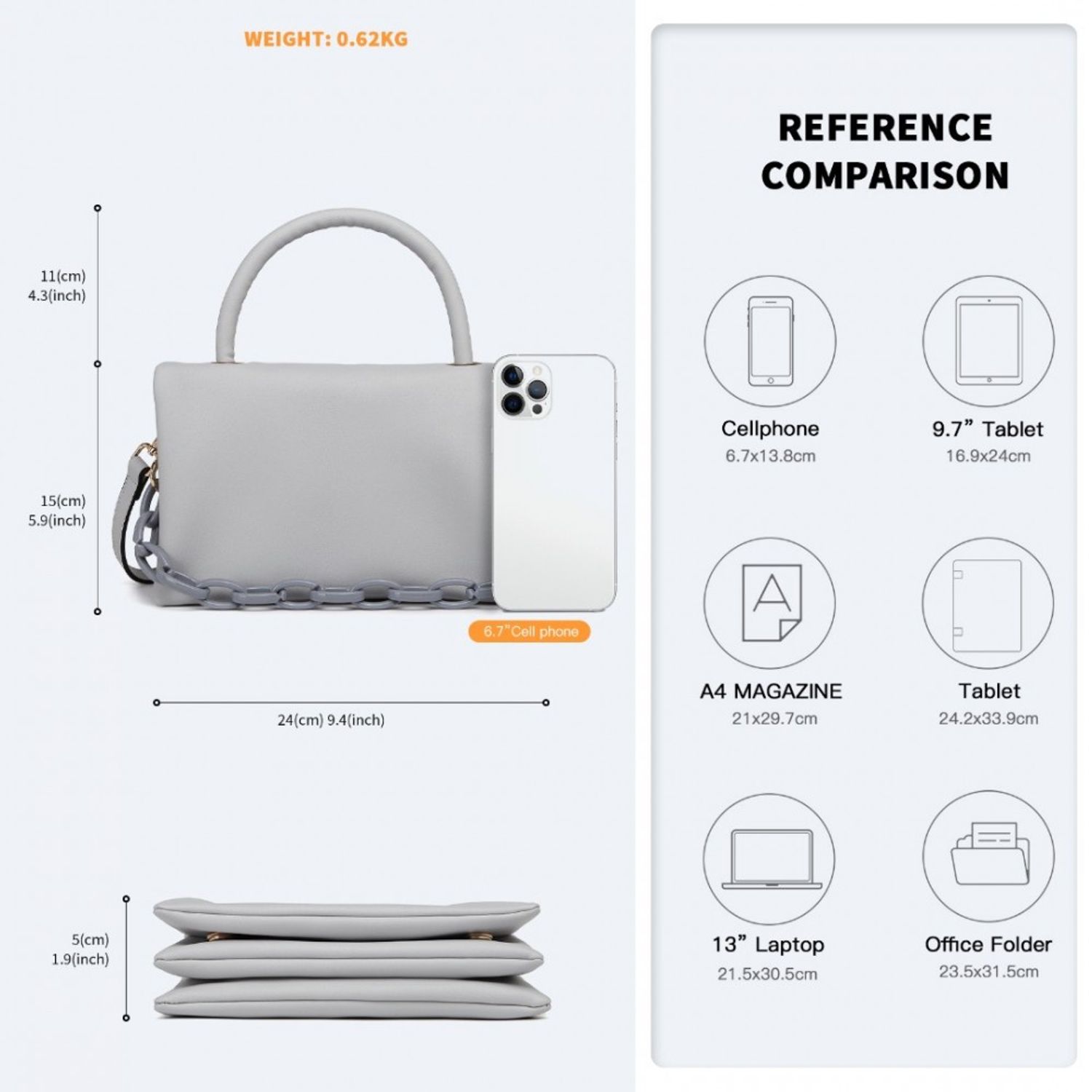 Geanta dama Luna, GT1785, model elegant, gri fotografia produsului View 8 L